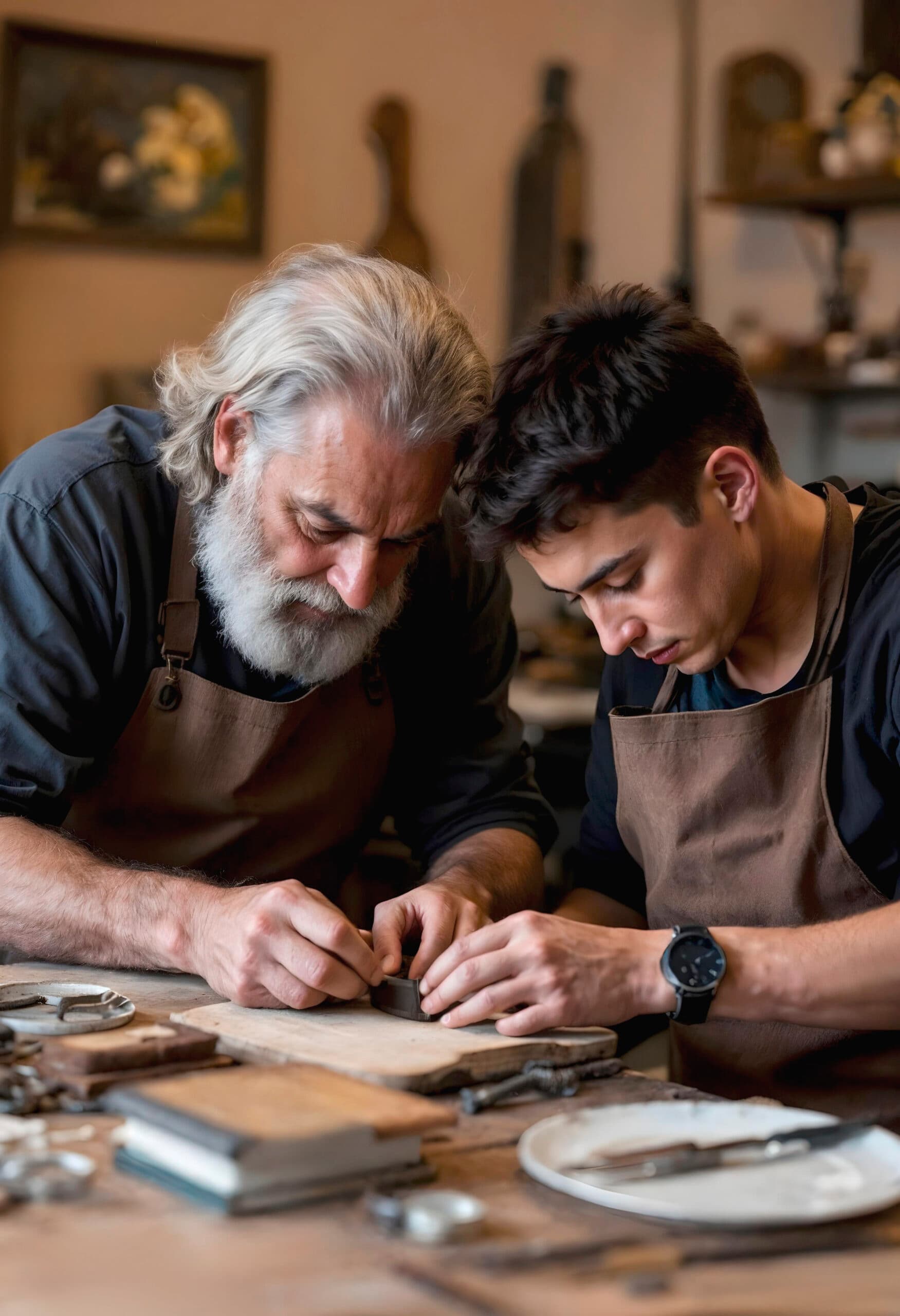padre e hijo trabajando juntos